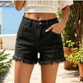 thumbnail image 4 of Karymi Women Clothing High Waist Frayed Hem Denim Shorts, Loose A‑Line Summer Jean Shorts with Pocket for Daily Beach Vacation Athletic Shorts for Women, 4 of 5