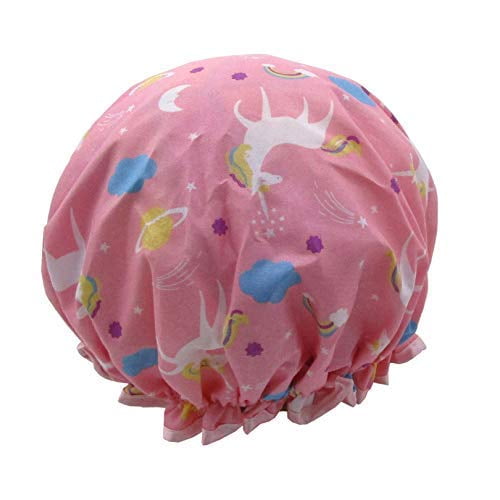 1 Pcs Bonnet de Douche Imperméable, Bonnet de Bain Réutilisable Élastique Imprimé de Protection pour les Cheveux (Flamant Rose)