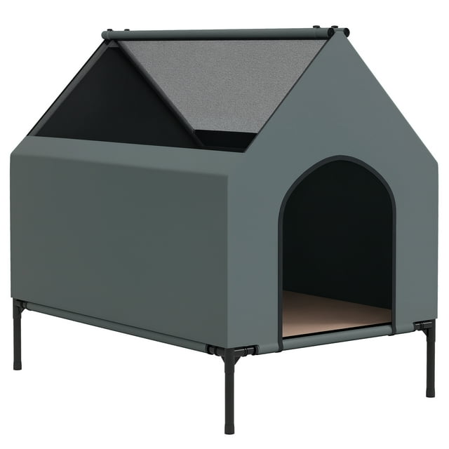 PawHut Dog House Outdoor Elevated Dog Bed with Removable Cover, Grey