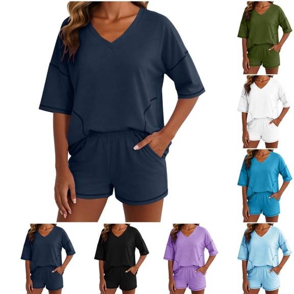 Byworldtasic 2 Piece Lounge Short Sets for Women Oversized Summer Outfit Casual Beach Vacation Airport Sets with Pockets
