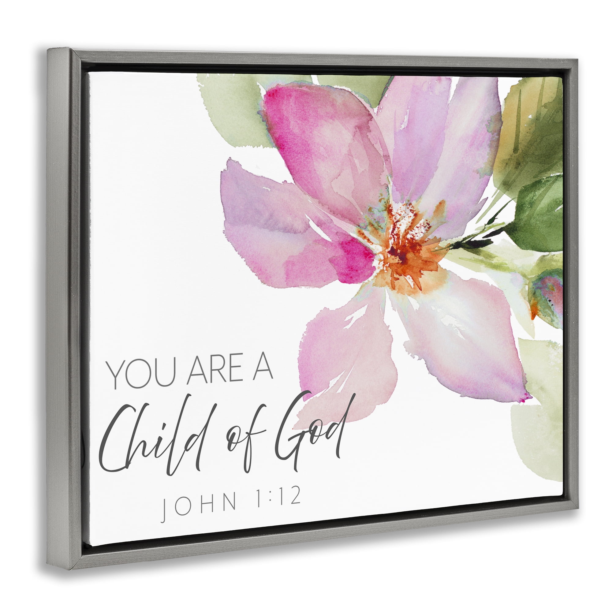 Stupell Industries Child Of God Pink Flower Gray Framed Floater Canvas Wall Art, design by Lanie Loreth