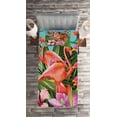 thumbnail image 2 of Ambesonne Flamingo Quilted Coverlet 2 Pcs, Hibiscus Tropic Flower, Twin Size, Green Pink Blue, 2 of 2