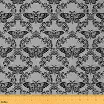 Feelyou Mystic Damask Fabric by the Yard 5 Yards for Adult, Skeleton Moth Sewing Fabric, Halloween Style Home Decor Fabric by the Yard, Luxury Bedroom Decor