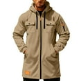 thumbnail image 5 of Zip up Hoodie Sets for Men Men Long Hooded Jackets Solid Zipper Pockets Long Sleeve Mid Length Coat Loose Casual Outwear Coats Khaki XL, 5 of 9