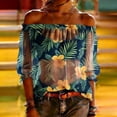 thumbnail image 3 of JTZGDY Mesh See Through Off the Shoulder Tops for Women Fashion Summer Tropical Palm Tree Printed Puff Short Sleeve Sheer Tunic Blouse Trendy Holiday Beach Vacation Outfit Tees Shirt, 3 of 10