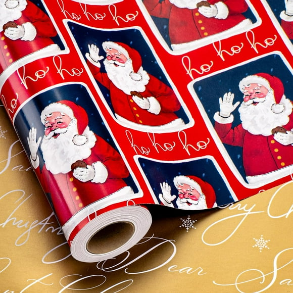 Papel de regalo Maypluss, papel de Papá Noel, 43 cm x 10 m, reversible
