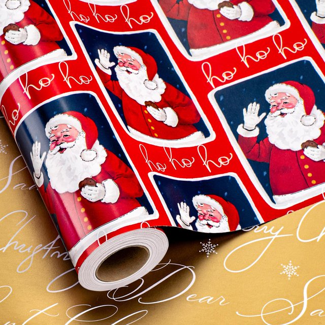 Papel de regalo Maypluss, papel de Papá Noel, 43 cm x 10 m, reversible