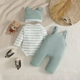thumbnail image 4 of UAYOTSE Baby Boys Cartoon Overall Set Striped Bodysuit Jumpsuit Ear Hat Infant Fall Winter Outfit Size 6-12 Months, 4 of 8