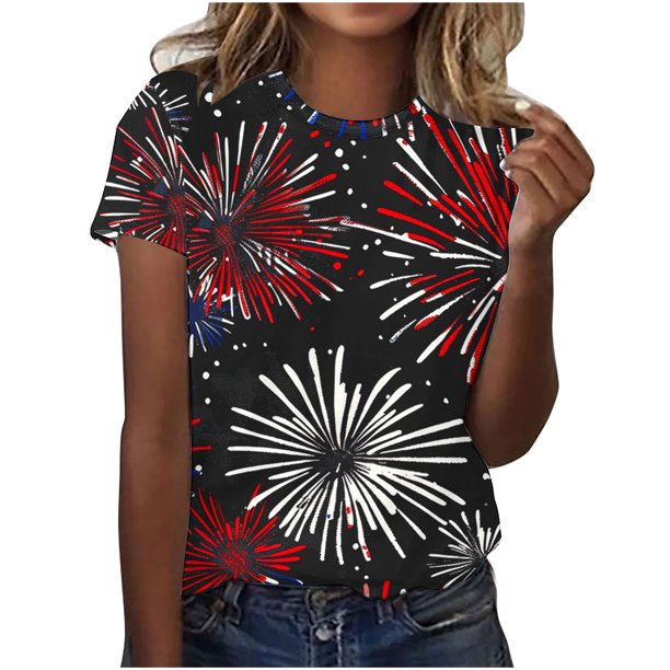 Tops de Ajuste Suelto para las Mujeres Sudadera Casual Impresa Manga Corta Cuello Redondo Superior, Poliéster