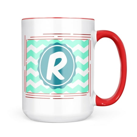 

Neonblond Monogram R Mint Green white Chevron Mug gift for Coffee Tea lovers