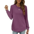 thumbnail image 4 of Lightweight Crewneck Sweatshirts for Women 2025 Long Sleeve Asymmetrical Hem Plain Sweatshirt Pullover Tops, 4 of 6