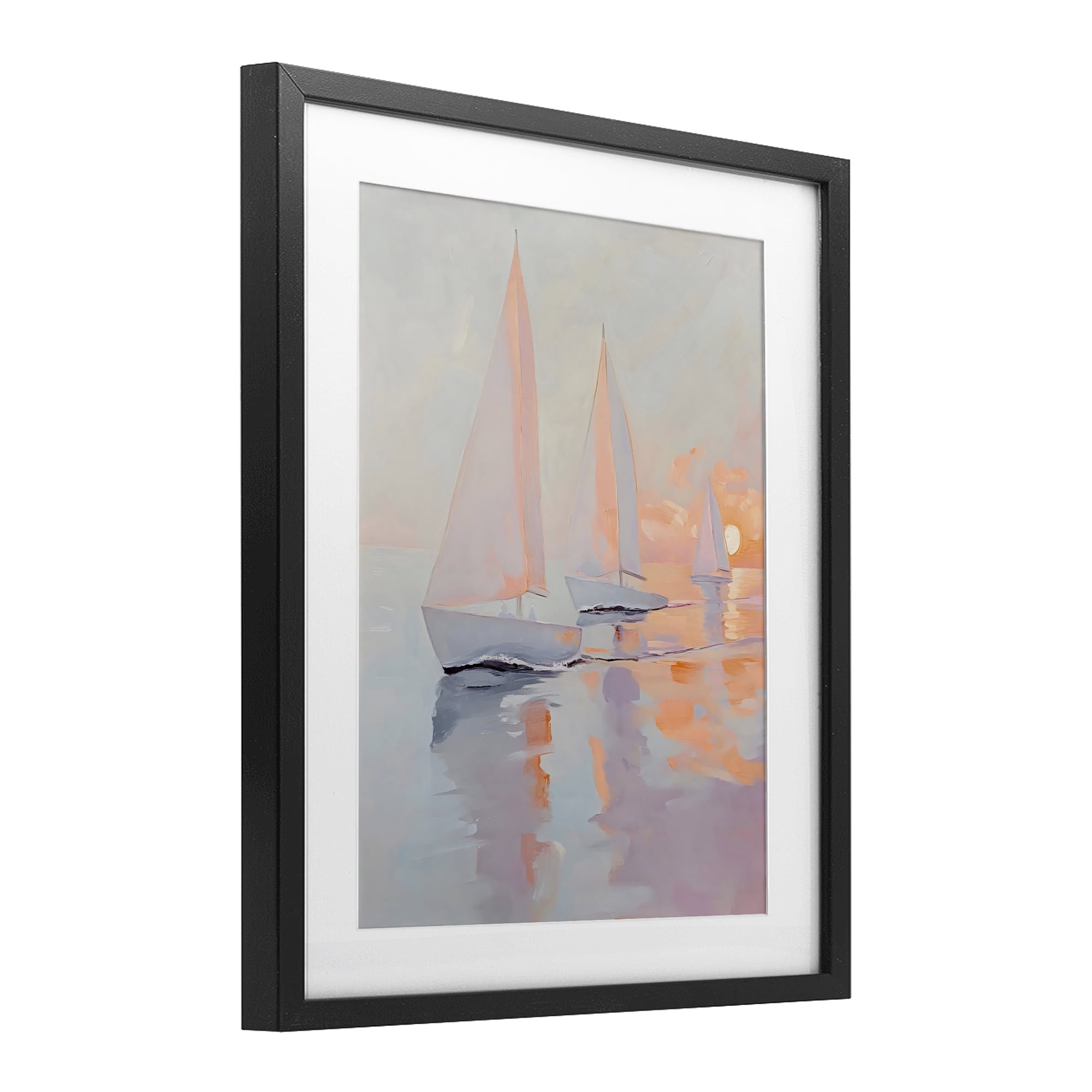 Stupell Industries Peach Sunset Sailboats on Sea Black Framed Print Under Glass, design by Creative Studio