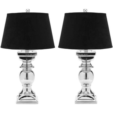 Safavieh Helen Baluster Lamp with CFL Bulb, Silver with Black Velvet Shade, Set of 2