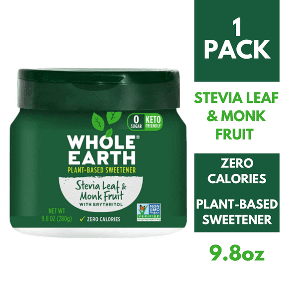 Whole Earth Stevia & Monk Fruit Zero Calorie Sweetener, 9.8 Oz (280 g) Jar