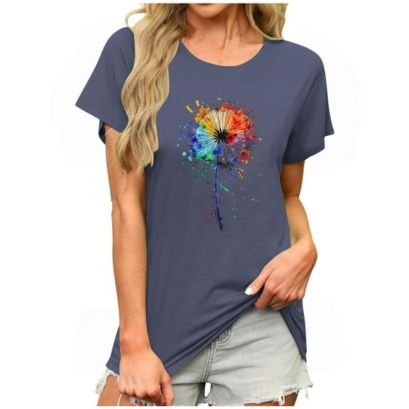 Women's Graphic T-Shirt Dandelion Printed Tees Nature Hiking Adventure Outdoor Summer Short Sleeves Casual Tees Tops