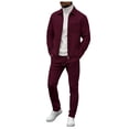 thumbnail image 1 of Ketyyh-chn99 Mens Tracksuits 2 Piece Men's Solid Color Zip Front Cardigan Jacket Trousers Set Size for M,Wine, 1 of 5
