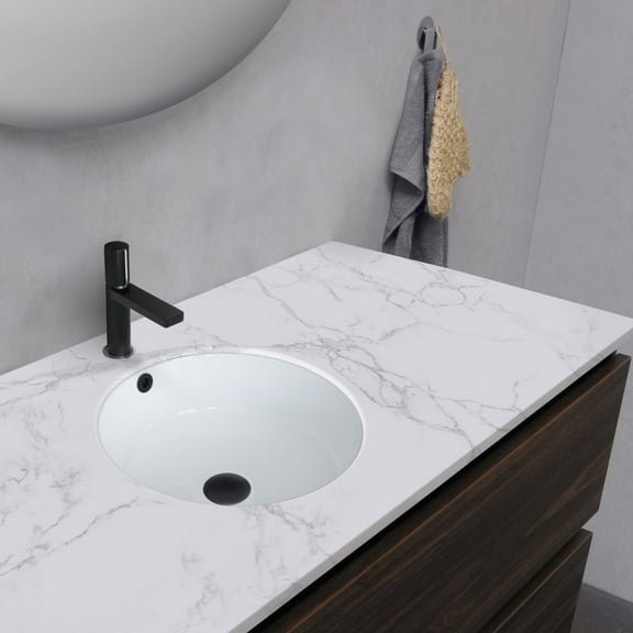 Stylish Undermount 16" Porcelain Round Bathroom Sink with 2 Overflow Finishes P-207