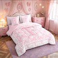 thumbnail image 2 of Manfei Pink Princess Bow Letter F Bedding Comforter Set for Girls, Boho Damask Flower Queen Bedding Sets, Pink Reversible, 7 Pieces, 2 of 7
