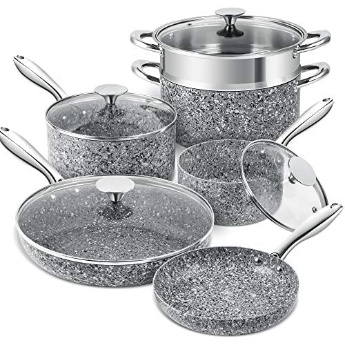 MICHELANGELO Stone Cookware Set 10 Piece, Ultra Nonstick Pots and Pans Set with Stone-Derived Coating, Kitchen Cookware Sets, Stone Pots and Pans Set, Granite Pots and Pans - 10 Piece