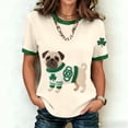 thumbnail image 2 of T Shirts For Women Fashion Tees Tops Cute Animal Dog Graphic Color Block Short Sleeve Loose Fit Clothes Beige, 2 of 5