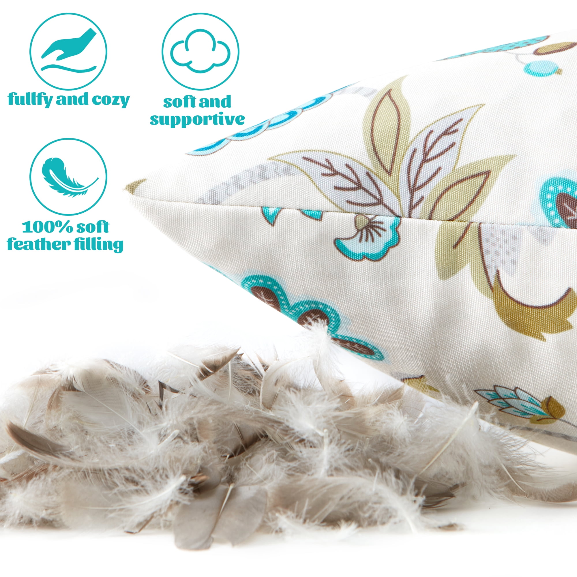 UNIKOME Outdoor 18” x 18” Waterproof Pillows Floral Polyester, Feathers & Down Filling (2 Count)