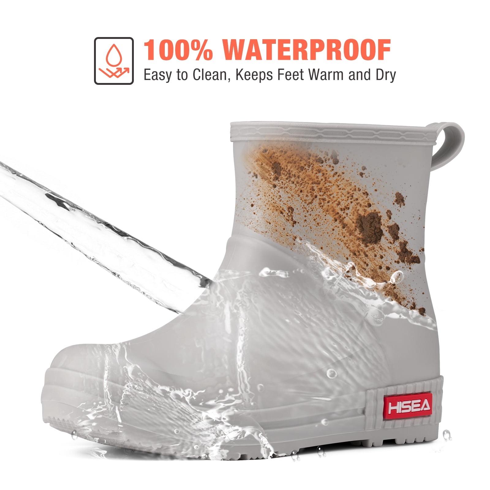 HISEA Waterproof Rain Boots for Women，Chelsea Anti-Slip Garden Work Shoes，Grey，Size 8.5
