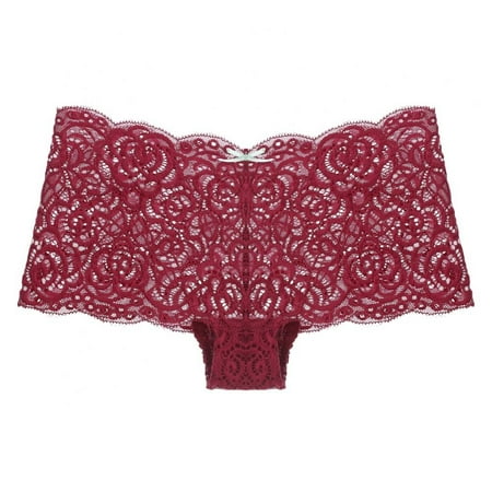 

Baywell Womens Underwear Invisible Seamless Bikini Lace Underwear Half Back Coverage Panties Red S