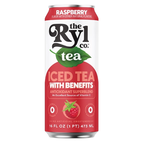 Ryl Iced Tea Raspberry, Zero Sugar Black Tea, Antioxidant Superblend, 16 fl oz Ready-to-Drink Can, No Artificial Sweeteners