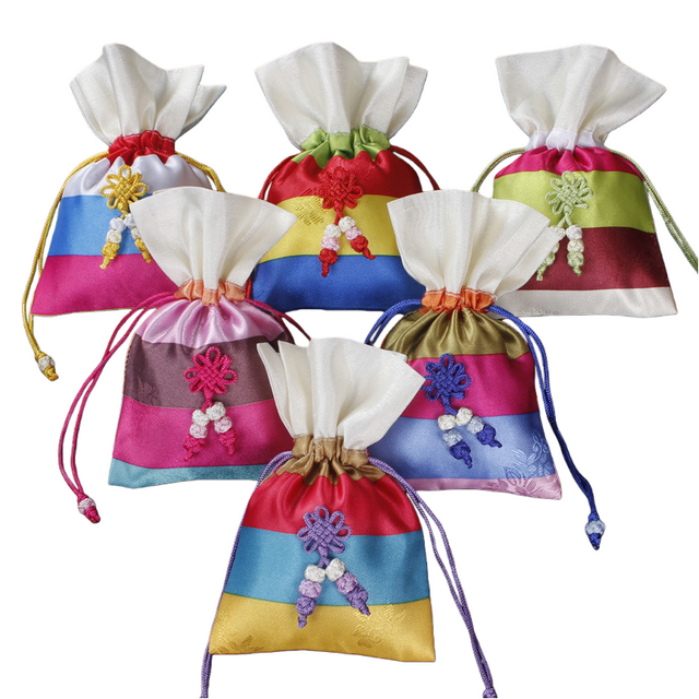 Juego de bolsas de regalo con cordón a rayas de estilo coreano, 10 piezas