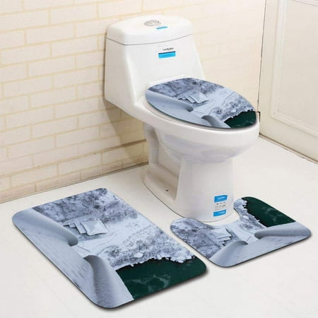 Bank Of America Bath Me CHAPLLE View from Above in Winter River Bank at American Falls NY 3 Piece Bathroom Rugs Set Bath Rug Contour Mat and Toilet Lid Cover ()