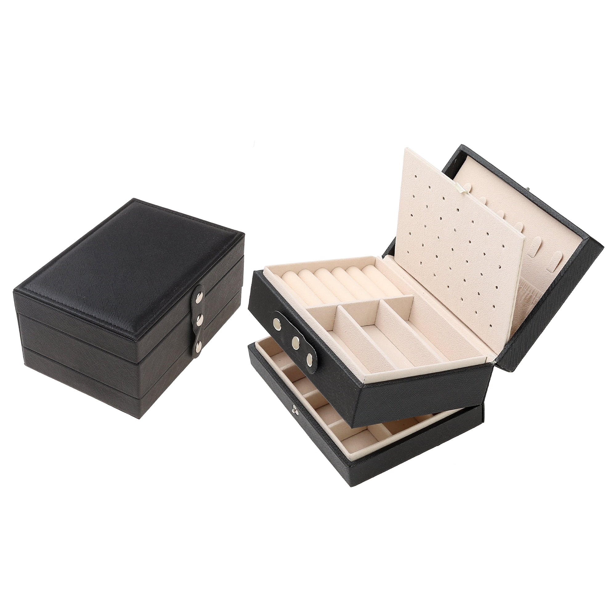 Unique Bargains 2 Layer Jewelry Box PU Leather Jewelry Case for Earring Necklace Ring Black