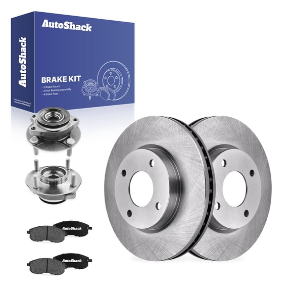 AutoShack Front Brake Rotors, Ceramic Pads & Hub Bearing Assemblies for Nissan, Versa 2007, 2009-2012, FWD L4 1.8L - 11.02" (279.8 mm), 4-Lug