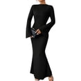 thumbnail image 2 of Women'S Long Sleeve Maxi Dress Ribbed Knit Boat Neck Bodycon Casual Dresses Going Out Outfits Black L, 2 of 9