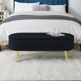 thumbnail image 4 of MIKIBAMA 43.5 Inch Black Oval Flannel Storage Ottoman Bench Golden Metal Legs for Living Room Bedroom Entryway, 4 of 8