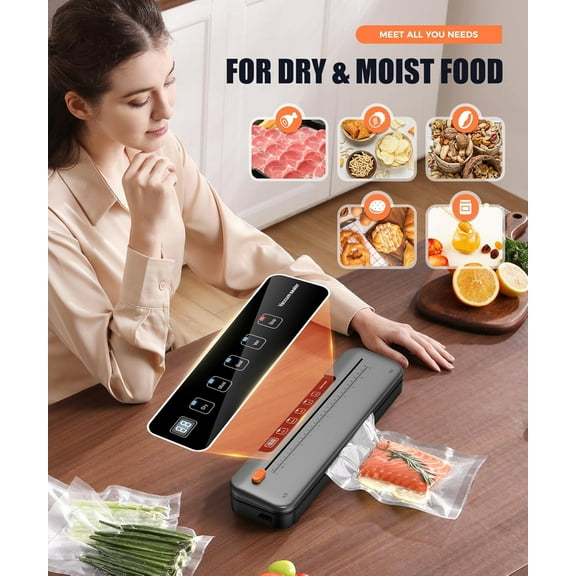 Vacuum Sealer for Food Preservation, 6-in-1 Dry & Moist Modes, 75kpa Compact Sealing with External Blade