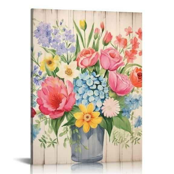 Creowell Farmhouse Flower Wall Art Country Blossom Floral Pictures Wall Decor Rustic Flower Market Canvas Paintings Modern Artwork for Bedroom Living Room Decor 16x20 in/12x16 in