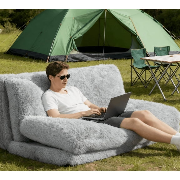 Sofa Beds Bean Bag Floor Sofa Bed, Contemporary Plush Wide Folding Floor Mattress, Foam Filling Wall Couch Sleeper, Light Gray,Sleeper Sofa