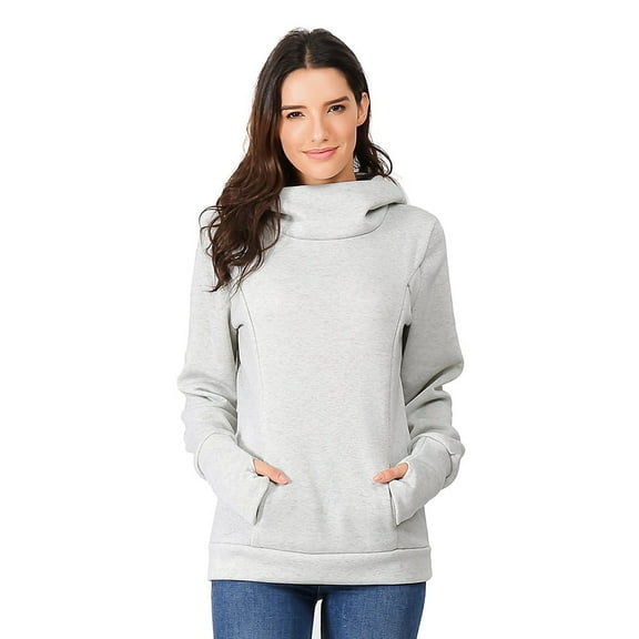 YanHong Nursing Tops Winter Long Sleeve Plus Size 3x Women's Nursing Long Sleeves Hooded Breastfeeding Hoodie Sweatshirts Gray L