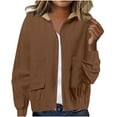 thumbnail image 2 of EOYWHK Corduroy Bomber Jackets for Women New Trendy Hooded Jacket Long Sleeve Full Zip Outerwear Jackets with Pockets, 2 of 6