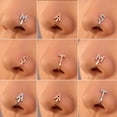 thumbnail image 1 of Perno de nariz sin perforaciones con incrustaciones de cobre y letra de circonita en forma de U, clip para la nariz, anillo para la nariz, joyería para piercing, 1 of 5