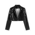 thumbnail image 5 of Sxiwei Women Fashion Patent Leather Short Jacket Suit Long Sleeve Cropped Coat for Music Band Party Black S, 5 of 7