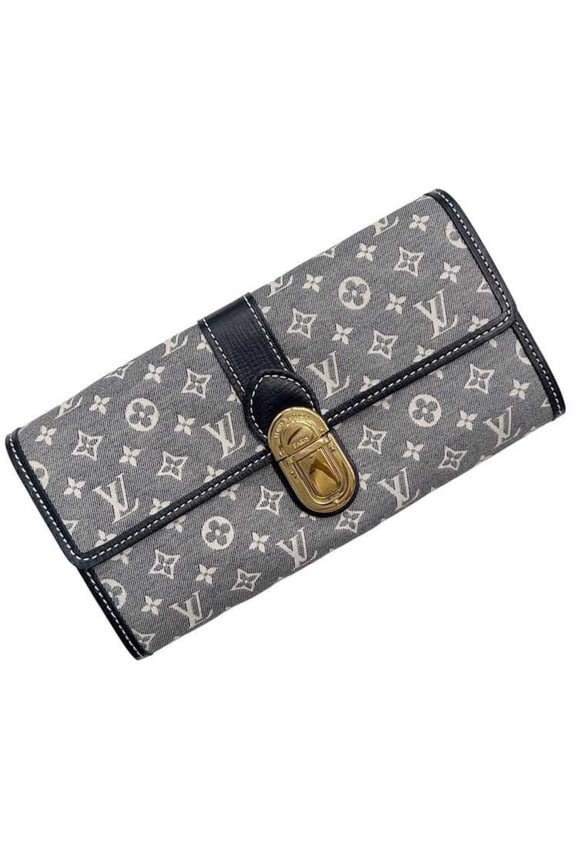 Pre-Owned Louis Vuitton Bifold Long Wallet Portefeuille Sarah f-25141 Navy Gray Monogram Idylle...
