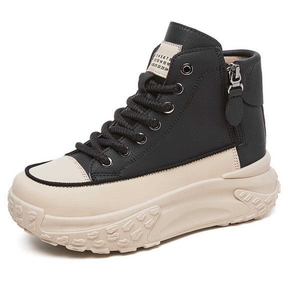 Women's Fashion Platform High Top Sneakers Casual Lace Up Canvas Shoes Comfortable Daily Walking Shoes For Women