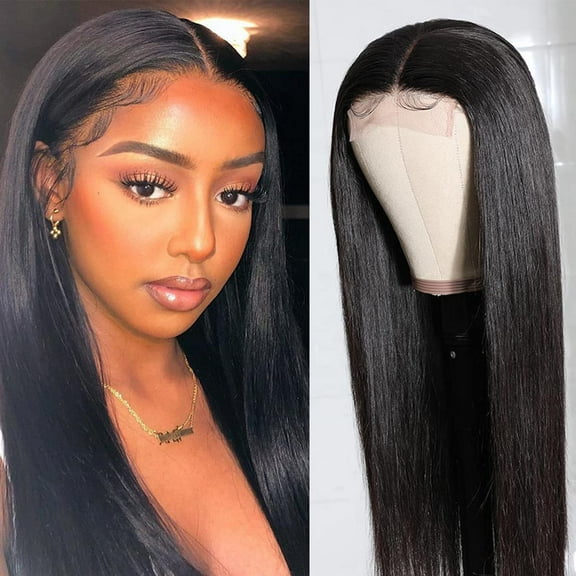 Straight Lace Front Wigs Human Hair Pre Plucked with Baby Hair 150% Density Brazilian Hair Wigs 4X4 Closure Human Hair Wigs for Black Women Can Bleached Knots Natural Color 20 Inch