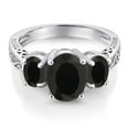 thumbnail image 3 of Gem Stone King 925 Sterling Silver Black Onyx 3 Stone Ring for Women (2.41 Cttw, Gemstone Birthstone, Available in Size 5, 6, 7, 8, 9), 3 of 6