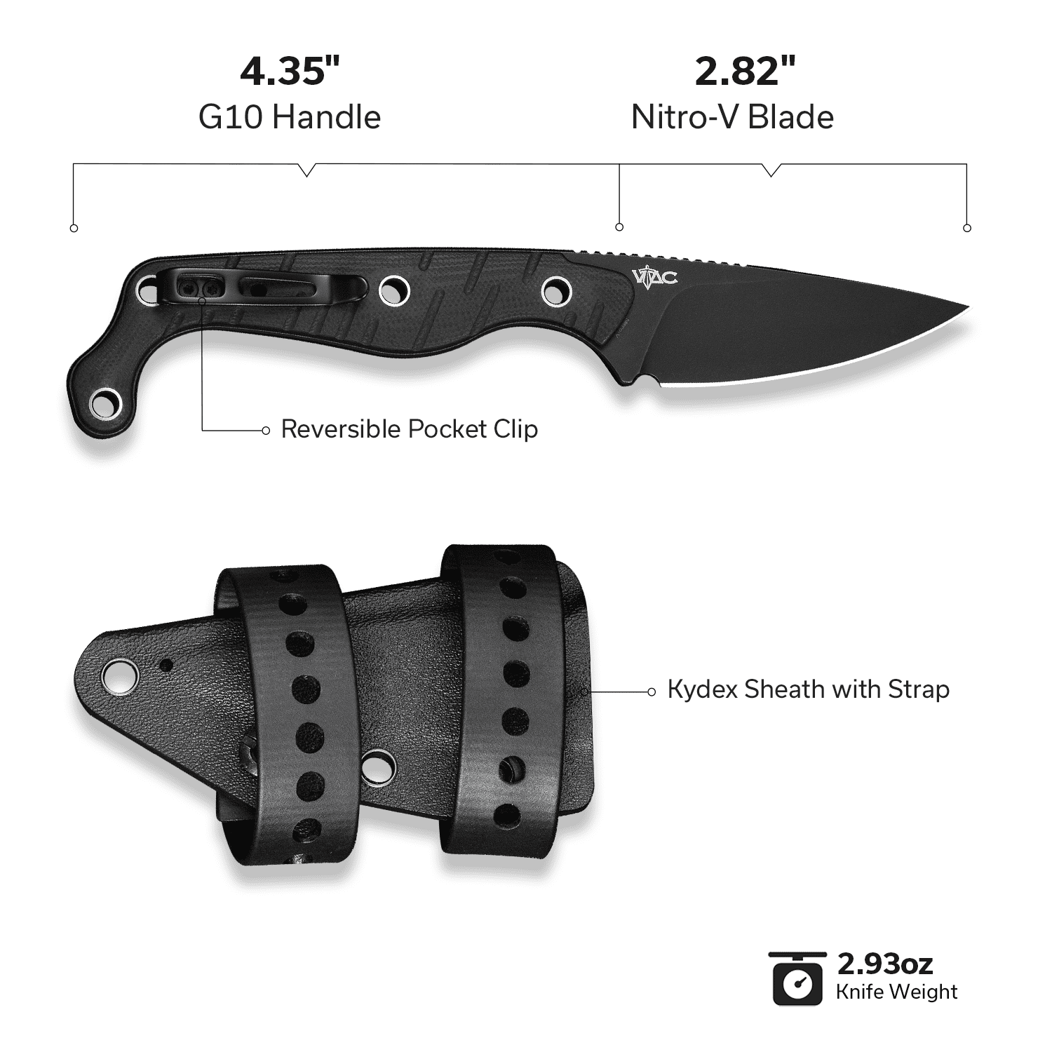 CIVIVI SOKN Fixed Blade Black G10 & Black Nitro-V Stainless Steel Knife C22027-3