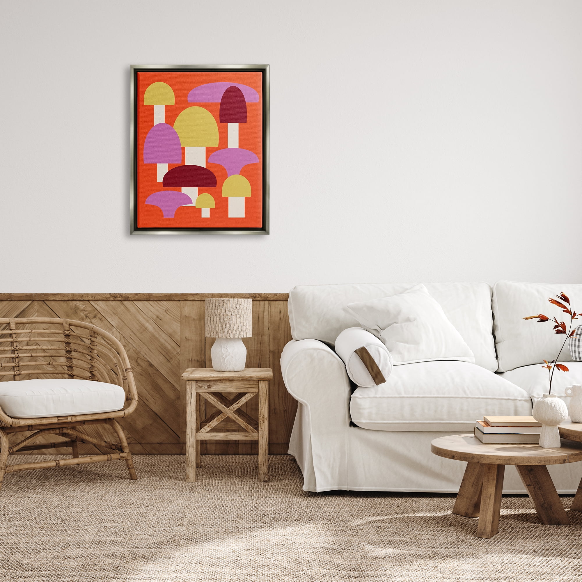 Stupell Industries Pop Style Mushrooms Botanical & Floral Painting Gray Floater Framed Canvas Art Print Wall Art, 25 x 31
