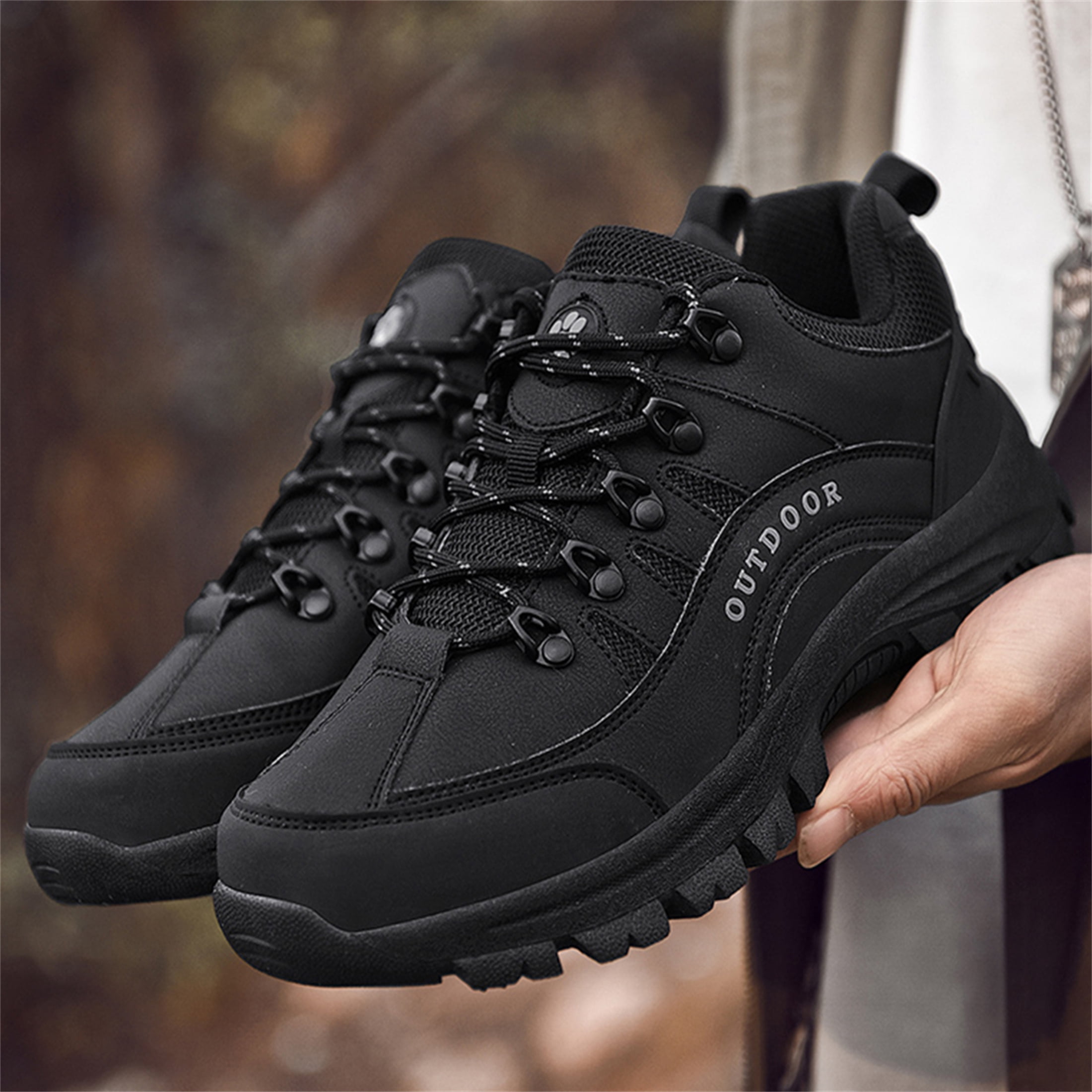LASUDRAA Men's Hiking Shoes Waterproof Non-Slip Low-Up Sport Shoes Comfortable Outdoor Sneakers