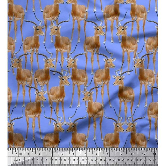 Soimoi Crepe Silk Fabric Reindeer Animal Printed Fabric 1 Yard 42 Inch Wide