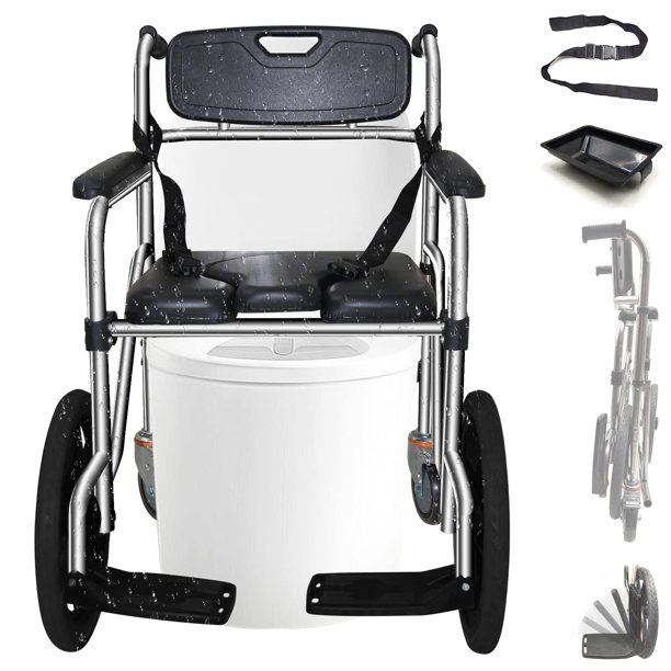 Shower Chair with Wheels, Foldable Rolling Shower Chair for Elderly